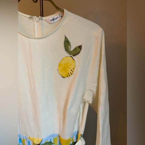 eShakti Lemon Print Dress retro homemaker traditional fun print midi - Picture 7 of 11